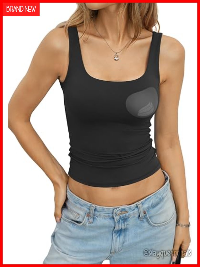 Padded Double Lined Crop Tank Top Scoop Neck Sleeveless Fitted Basic Summer Top